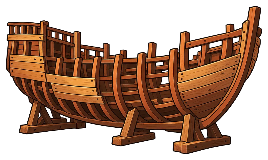 Illustration of a ship's hull, half built