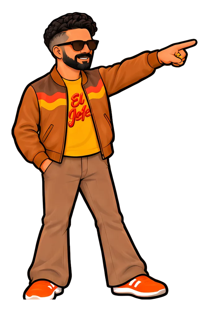 Illustration of Johnny Tellez pointing the way